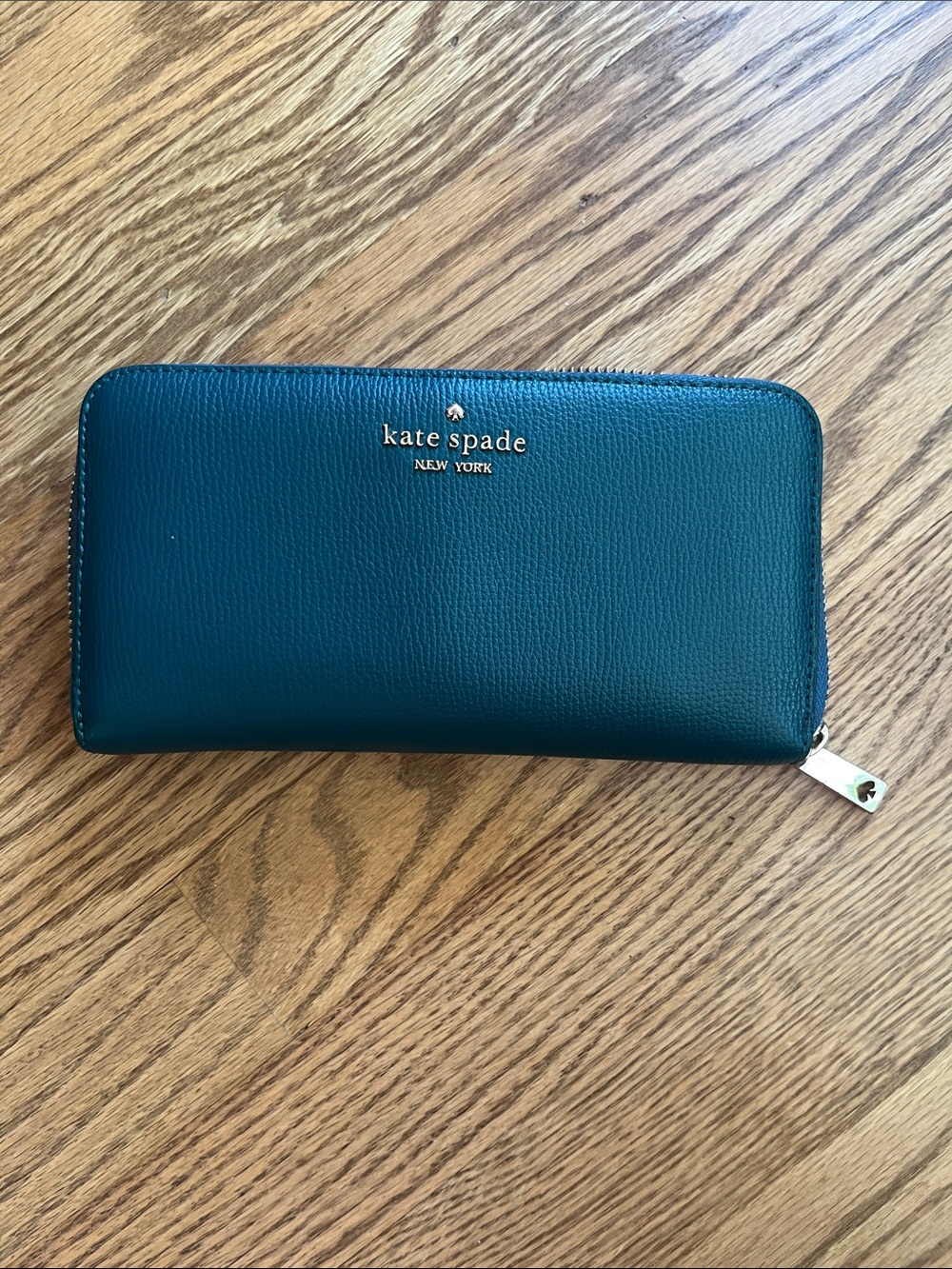 kate spade Teal Pebbled Leather Zip Wallet